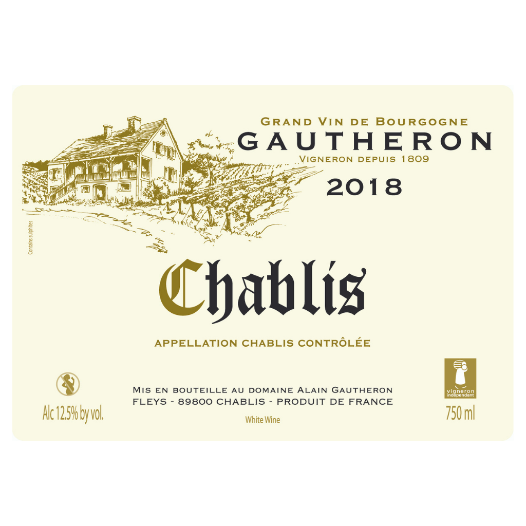 Chablis, 2019 - Vinho branco - Rótulo de garrafa de vinho da França da região Bourgogne